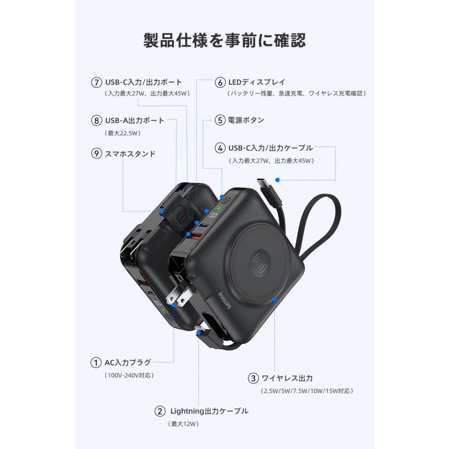 Philips(フィリップス) モバイルバッテリーコンセント一体型 15000mAh