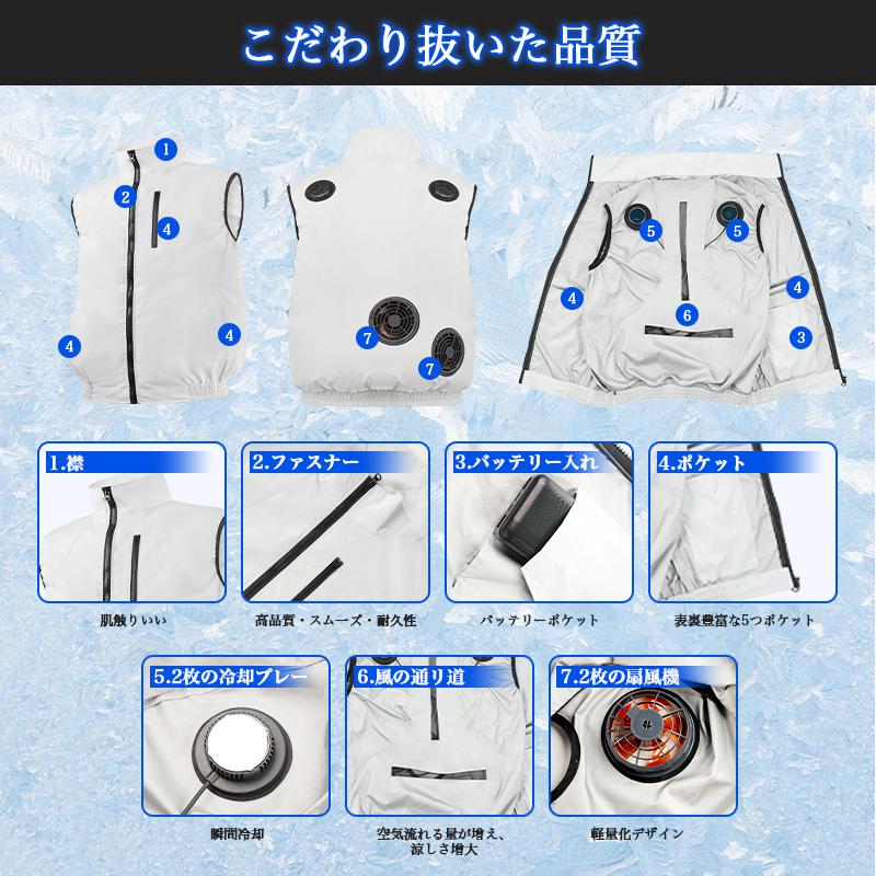 2025新発売 冷却ベスト 空調作業服 通気 速乾 2つ冷却ブレート 作業服 風量5段階調節 瞬間冷却 冷感温度 20000mAh ファン付き ベストフ 屋外作業 熱中症予防_10