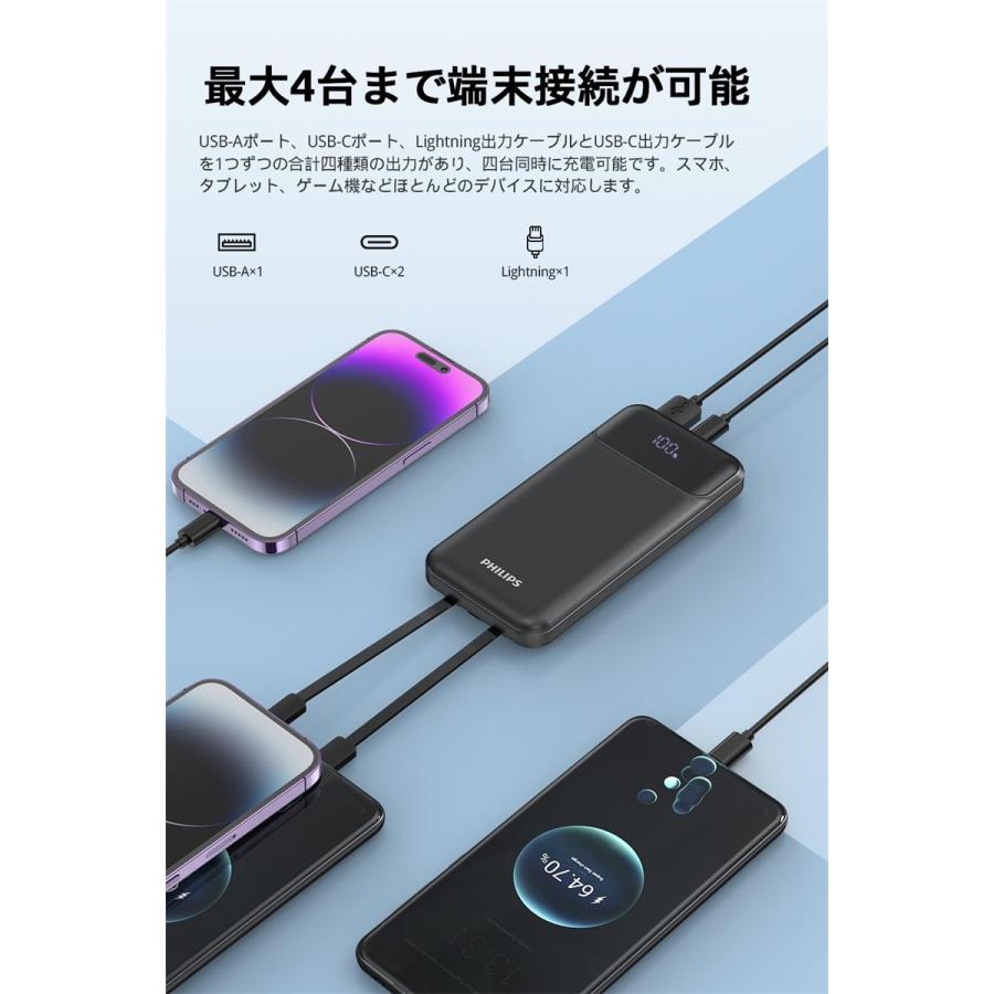 【新品未開封】PHILIPS 10000mAh プラグ付きケーブル内蔵 Philips (フィリップス) モバイルパッテリー 大容量 10000mAh