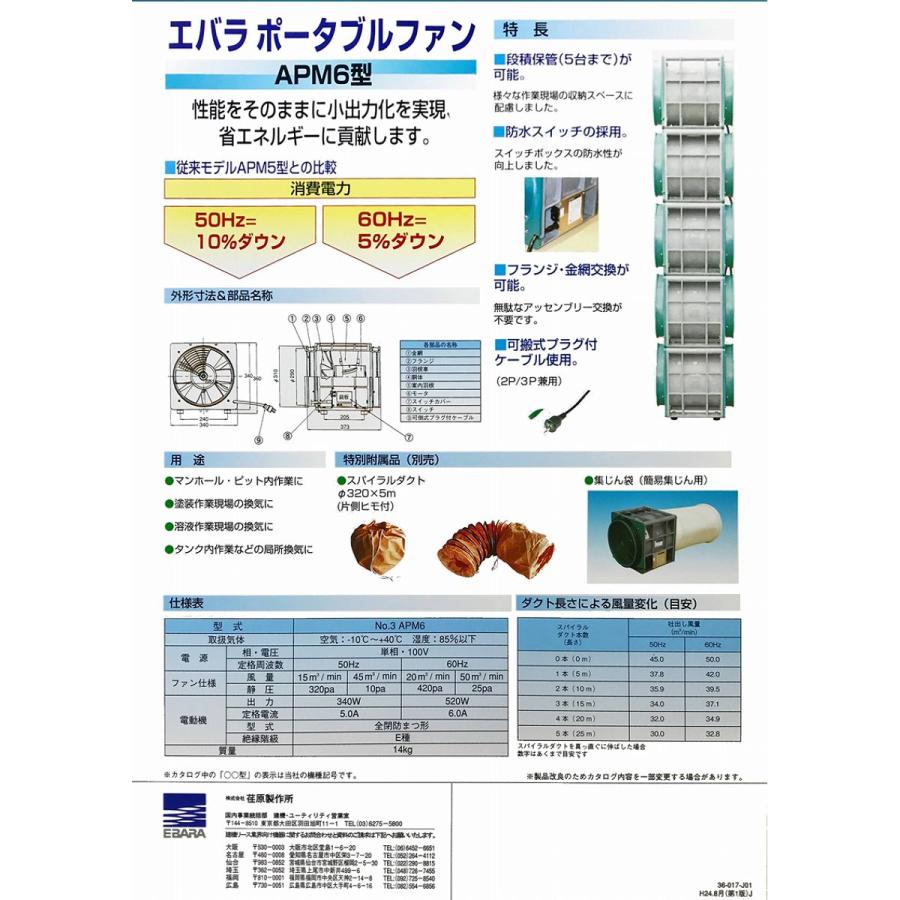 荏原製作所 換気用 ポータブルファン APM6 300φ (ダクト別売) : ナンブ