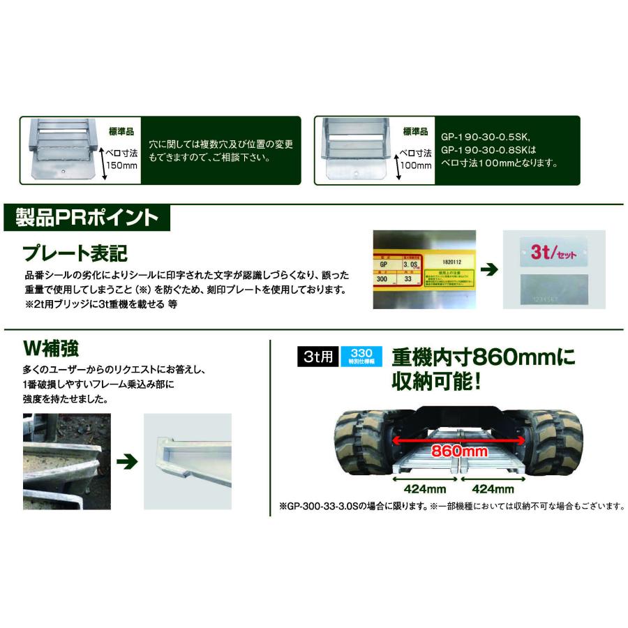 1トン(1t) ベロ式 全長2550/有効幅300(mm)【GP-255-30-1.0SK】昭和アルミブリッジ 2本 組｜nambu-shop｜03