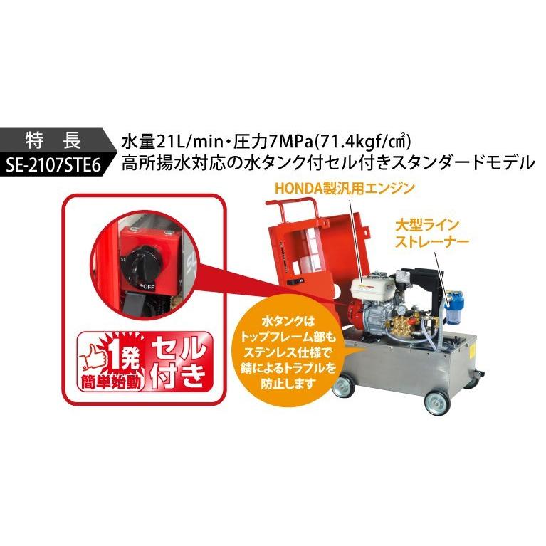 スーパー工業 超高圧洗浄機 エンジン 水タンク付 静音型 SE-2107STE6