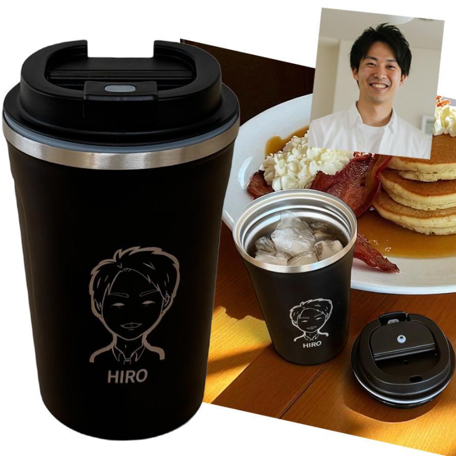 黒フタ付き ゆるかわ 似顔絵 レーザー ステンレスタンブラー 全2色