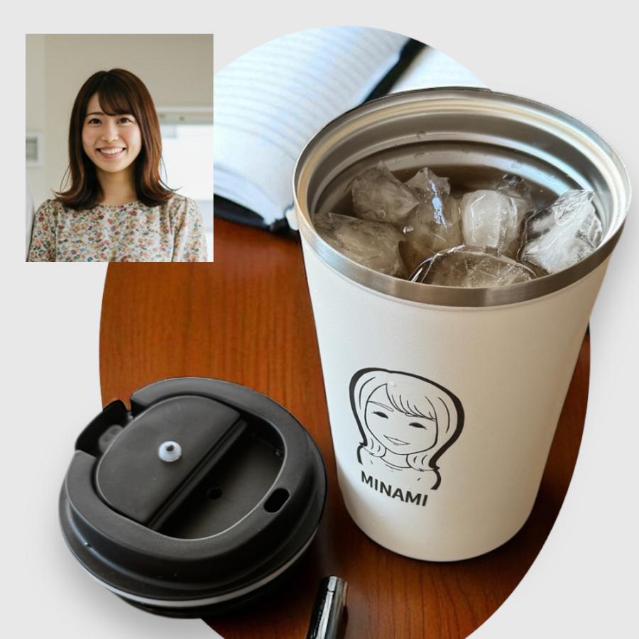 黒フタ付き ゆるかわ 似顔絵 レーザー ステンレスタンブラー 全2色
