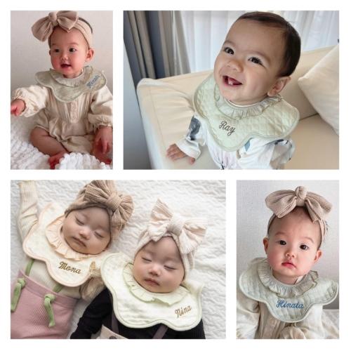 【オーダー停止中】選べる360°スタイ 名入れスタイ くすみカラー ハンドメイド くるくるスタイ】名入れ 刺繍 スタイ 360℃ くるくる 防水 撥水加工