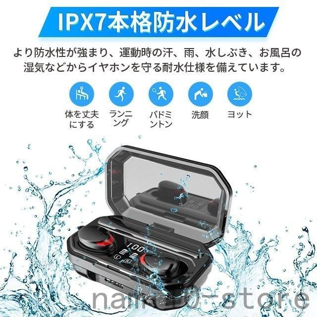 ワイヤレスイヤホン Bluetooth5.1 イヤホン 高音質 重低音 IPX7防水 