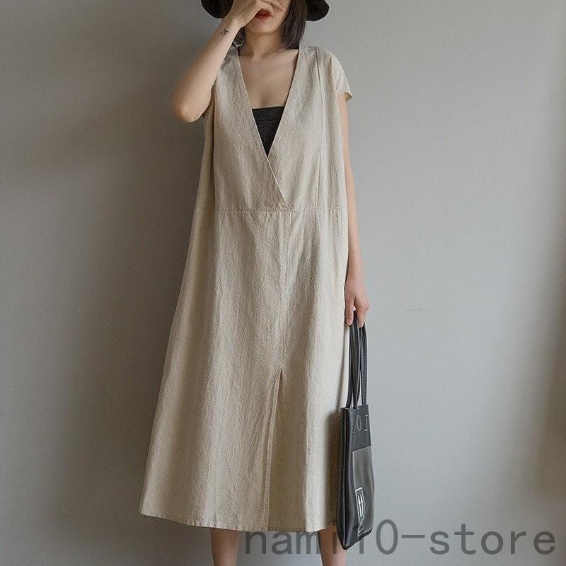 ワンピース レディース リネンワンピース Vネック スリット マキシワンピース 大きいサイズ ゆったり 体型カバー 綿麻混ワンピース 夏 ロング ワンピース 着痩せ Naimei Nami 通販 Yahoo ショッピング