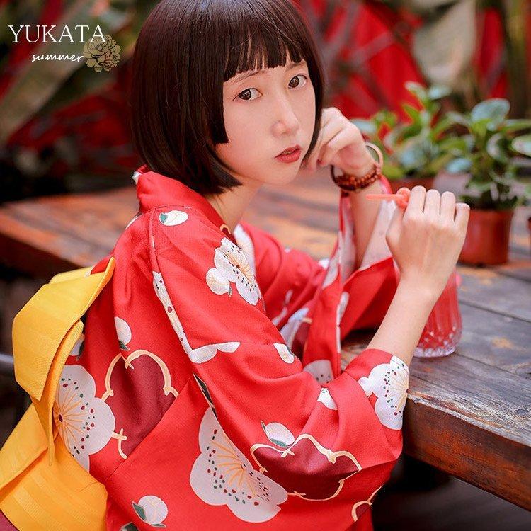 9点セット 浴衣 Yukata ゆかた Yukata レディース 女 女性 レッド 洗える 街着 浴衣 お出かけ