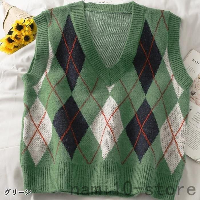 ニットベスト ニット レディース チェック柄 アーガイル 前開き トップス 韓国 部屋着 防寒 春ニット ゆうパケット 郵3 T0 セール 登場から人気沸騰