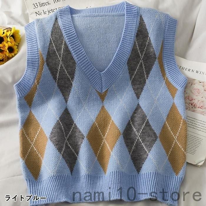 ニットベスト ニット レディース チェック柄 アーガイル 前開き トップス 韓国 部屋着 防寒 春ニット ゆうパケット 郵3 T0 セール 登場から人気沸騰