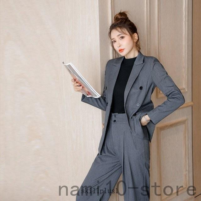 レディース スーツ グレー 代 30代 ワイドパンツ パンツスーツ カジュアル 体型カバー 着痩せ 春 秋 オシャレ パンツセットアップ テーラードジャケット 夏 Nam41 Naimei Nami 通販 Yahoo ショッピング