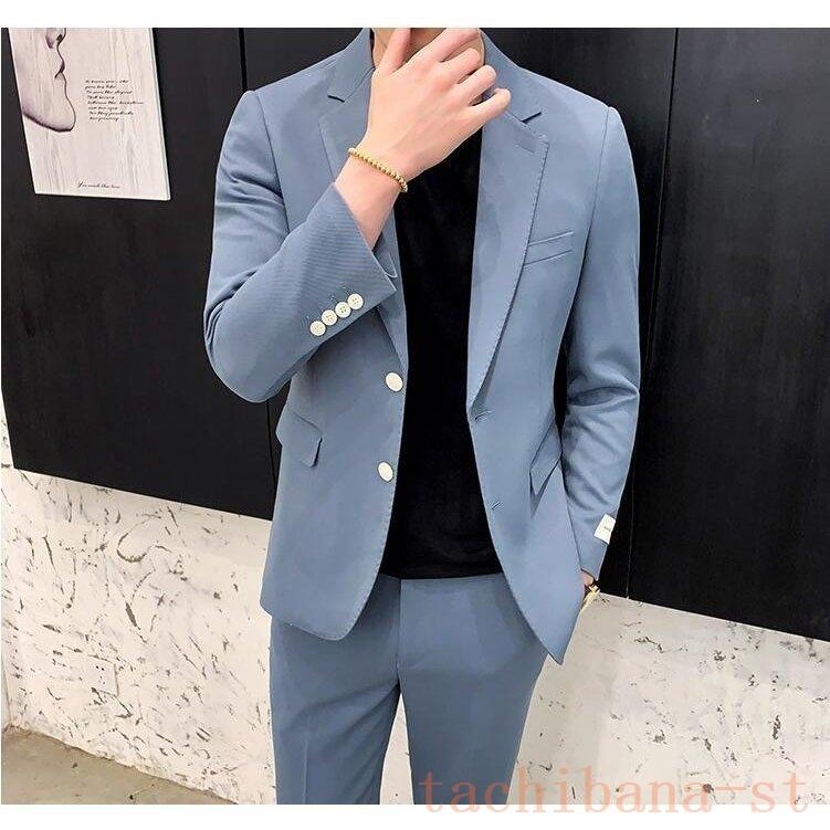 激安先着 ビジネススーツメンズ通勤スーツセットアップ上下セットライトブルー1ボタン紳士服フォマール就活就職結婚式二次会ピーススーツ スーツ フォーマル Kraftmuller Ma