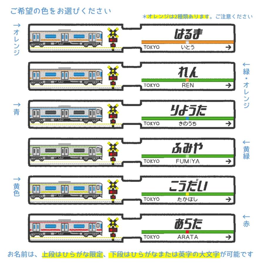 お名前タグキーホルダー 電車・駅名標 両面刺繍 セミオーダー : 刺繍