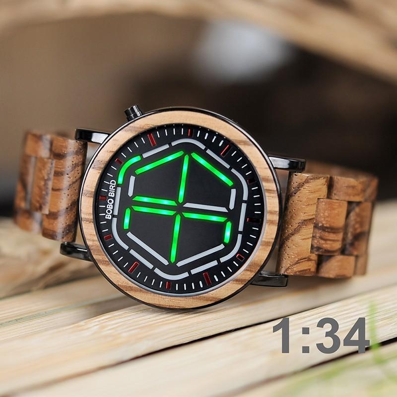 BOBO BIRD 腕時計 木製 デジタル時計 男性 erkek kol saati LED時間表示 Red｜namo｜04