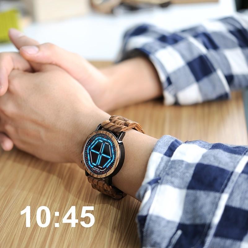 BOBO BIRD 腕時計 木製 デジタル時計 男性 erkek kol saati LED時間表示 Green｜namo｜02