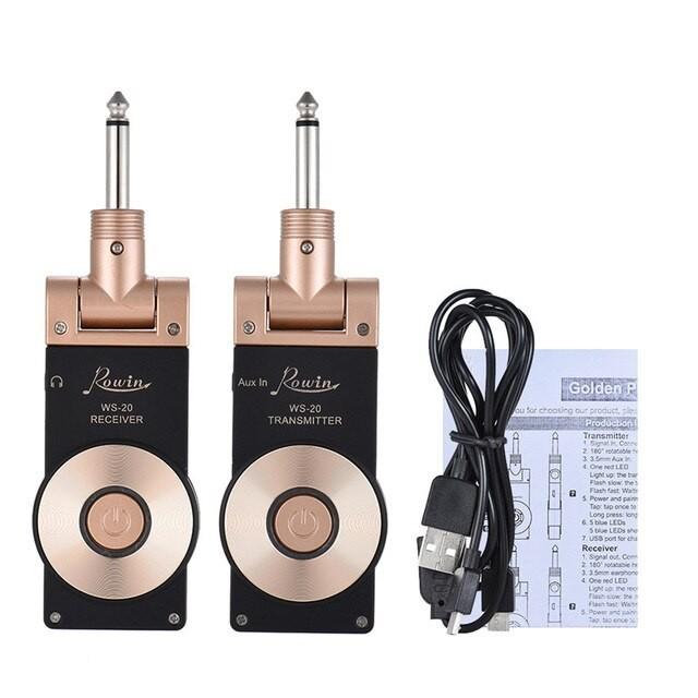 Rowin WS-20 無線電話ギター トランスミッタ 受信システム 30米突伝わらす活動の領域 Gold ギター、ベース用アクセサリー-楽器、手芸、コレクション-楽器、器材