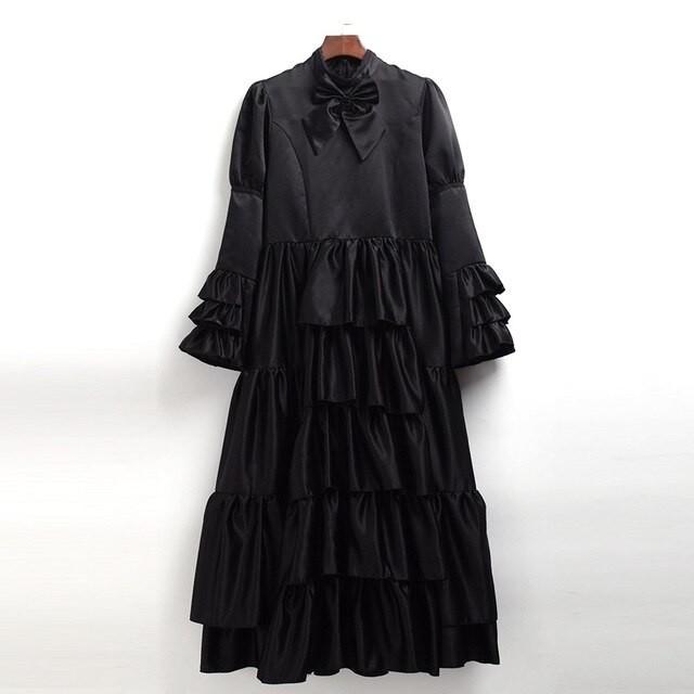 ロリータドレス ガウン レトロ 女性 ゴシック ロイヤル長袖コルセット パーティーボールガウン Black XXL