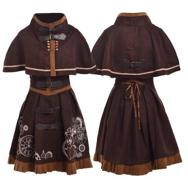 ゴシック パンク 女性 ビクトリア朝 ドレス レトロ スチームパンクタイムターナー Brown M