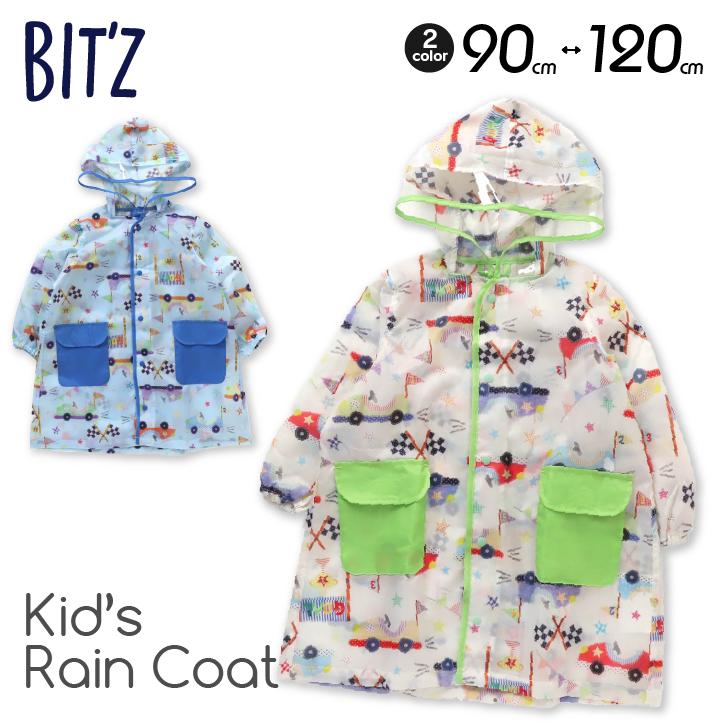 BIT'Z ビッツ ゴーカート総柄 レインコート カッパ 子供服 雨具 キッズ 子供 男の子 女の子 幼児 マチ付き かわいい FO 幼児 幼稚園 保育園 小学生｜namosee