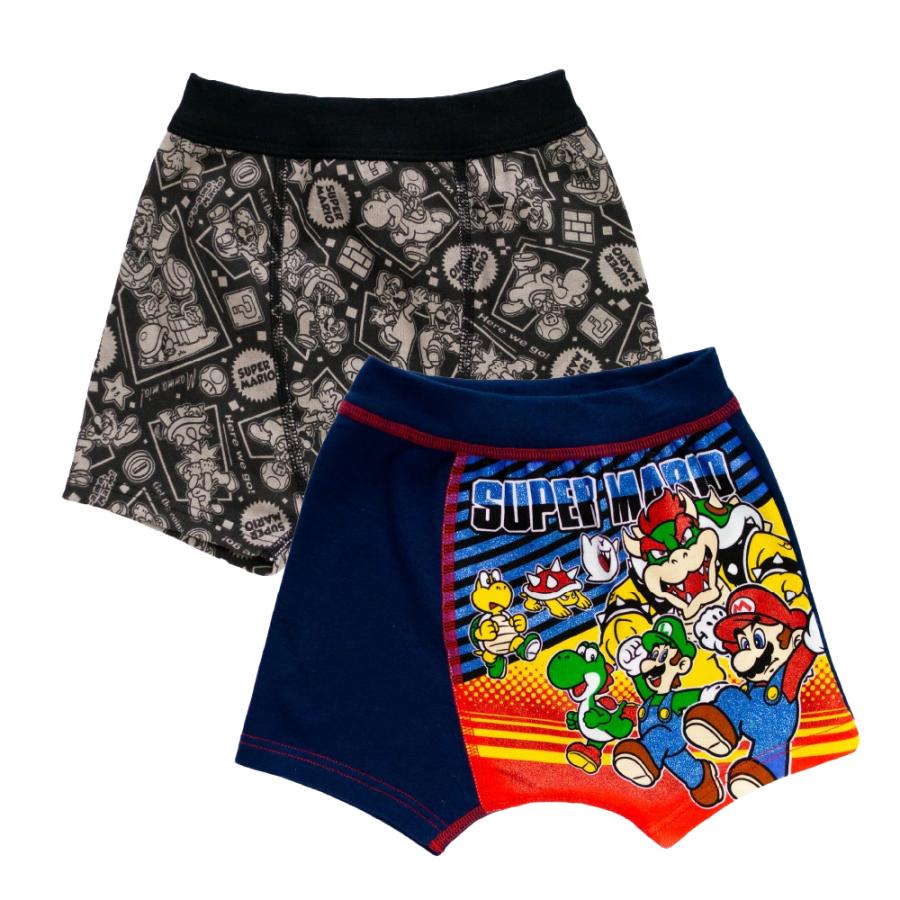 2枚組 ボクサーパンツ キッズ 男の子 マリオ 下着 キャラクター 子供 インナー 小学生 幼稚園 保育園 小学生 園児 前閉じ 綿100％ 110cm 120 130 ネームタグ付 | BANDAI | 03