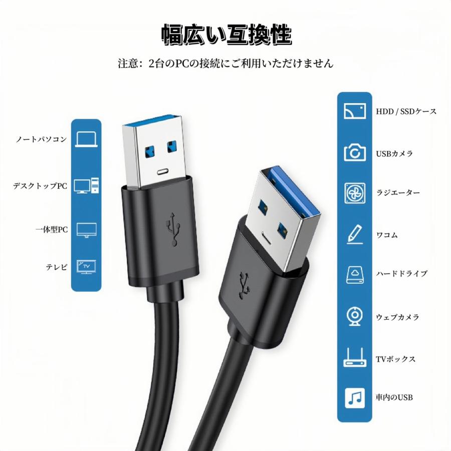 USB オス オス ケーブル USB-A USB-A ケーブル 充電 50cm 1m 2m タイプA-タイプA USB電源ケーブル タイプA to タイプA 充電器｜nana-general-store｜03