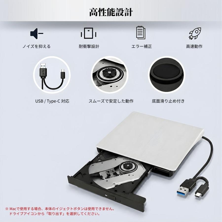 外付けDVDドライブ DVD CDドライブ USB3.0 Type-C 両対応 読み込み