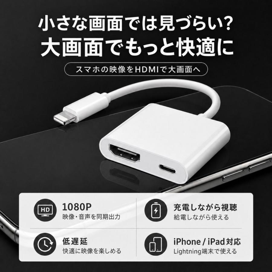 iPhone HDMI ライトニング 変換アダプタ 変換ケーブル iPad対応