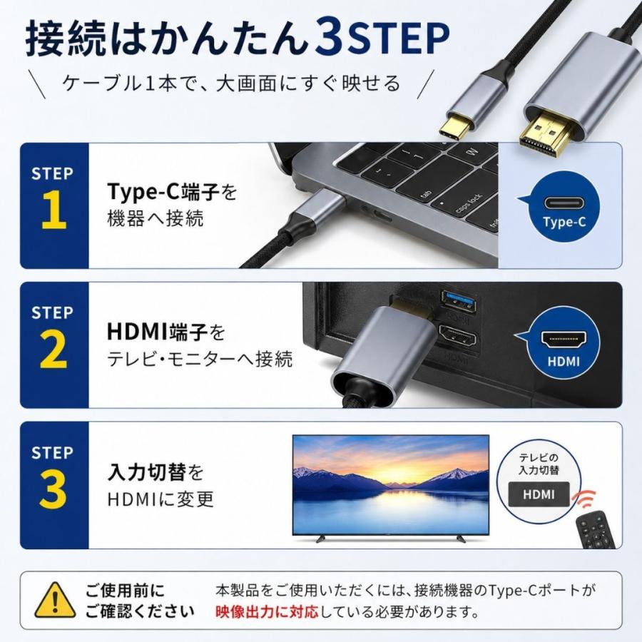 タイプC HDMI 変換ケーブル 1m Type-C to 4K 60Hz iPhone17 MacBook