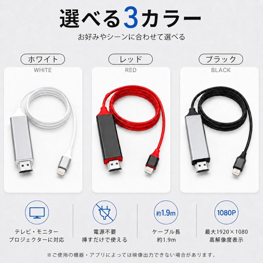 iPhone HDMI ライトニング 変換ケーブル 1.9m 電源不要 挿すだけ