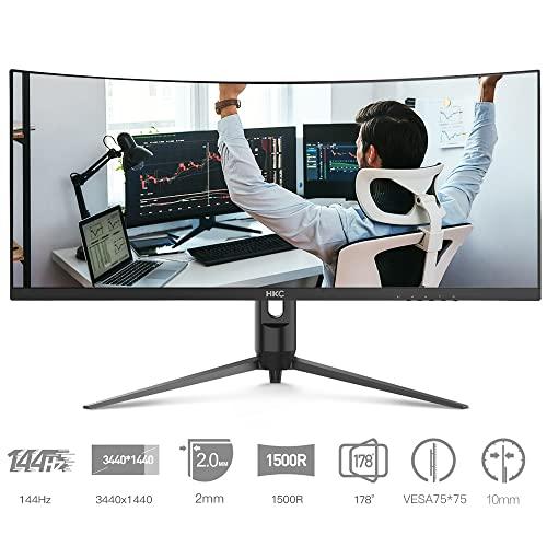 クリアランス売上 HKC 34インチ曲面21:9超ワイド4 K (3440 x 1440 P 144 Hz WQHDゲームモニターAMD FreeSync PIP Display 2年