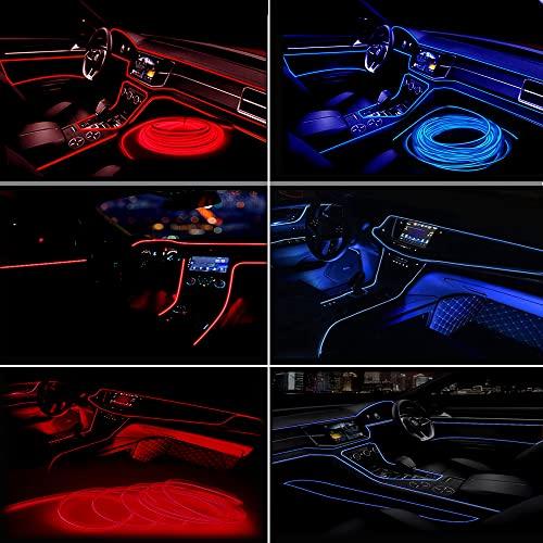 格安モール 無軌条式ELワイヤー内装車用ライト赤、PCS 9.8 FT ELワイヤー1本、PCS 3.2 FT ELワイヤー4本、縫い縁6 mm、ネオンLEDストリップライト12 V、自動車内装用 (