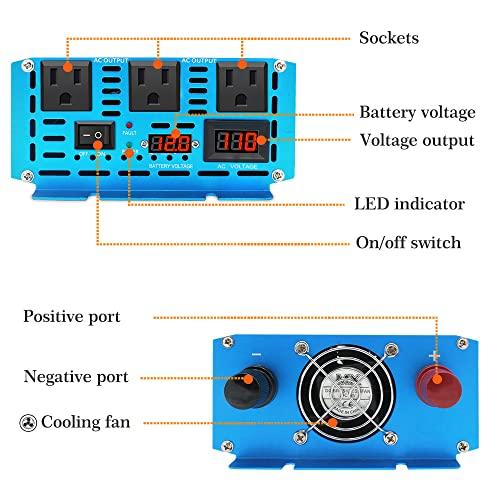 カントナペ1500　Wピュアサイン波インバータ12　V~110　V　3000　Wピークパワーコンバータ液晶表示付DC~AC、カーボートラックRVソーラーパワー用デュアルACコンセ