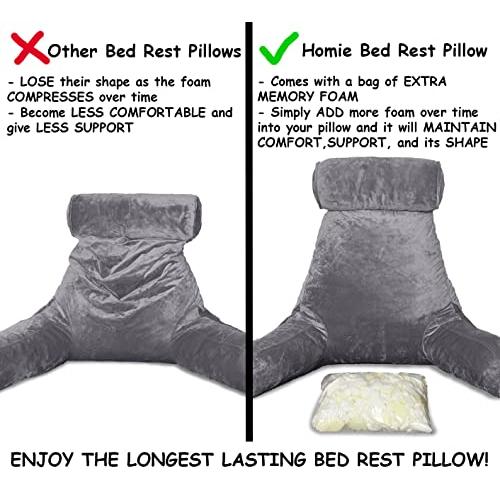 Homie Reading Bed Rest Pillow with Reading Light and Wrist Support%Ests%Ests%Back Support for Louning%Ests%Ests%Ests%Ests%Working on Laptop%Ests - 2