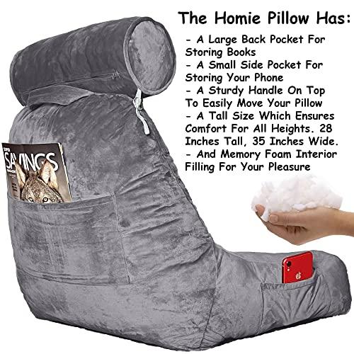 Homie Reading Bed Rest Pillow with Reading Light and Wrist Support%Ests%Ests%Back Support for Louning%Ests%Ests%Ests%Ests%Working on Laptop%Ests - 5
