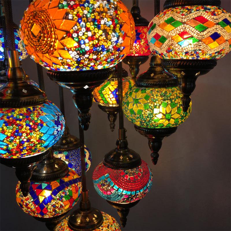 【最終値下げ】トルコランプシャンデリア【16灯中11灯のみ】 手作りモザイクトルコランプ 16灯式 吊り下げ照明 シャンデリア