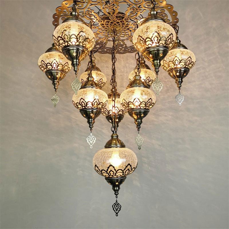 トルコ手作り吊り下げ照明　10灯式 古風　クラックガラス　透かし彫り　リビング、寝室、レストラン、カフェー、ホテル、民宿、バー　飾り