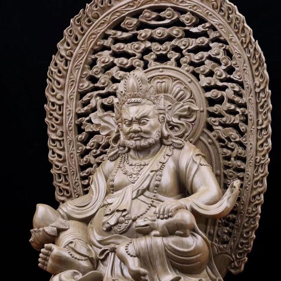 毘沙門天 仏教美術 仏教工芸品 沈香 木彫り コレクション 職人手作り 美術品 室内飾り 彫刻工芸品 【収納】 置物 高さ:68CM