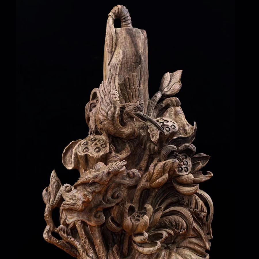 沈香 木彫 職人手作り  コレクション 職人手作り 美術品 室内飾り 彫刻工芸品  置物 【寿山】  高さ:56CM