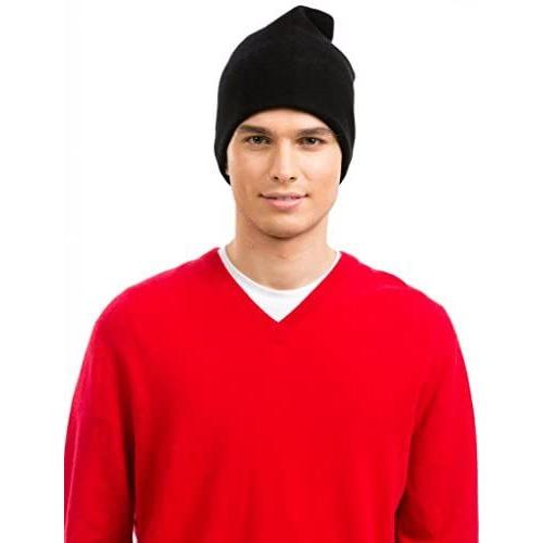 人気のファッションブランド カシミヤ100 Size Free ブラック 無地 ニットキャップ メンズ ニット帽 帽子