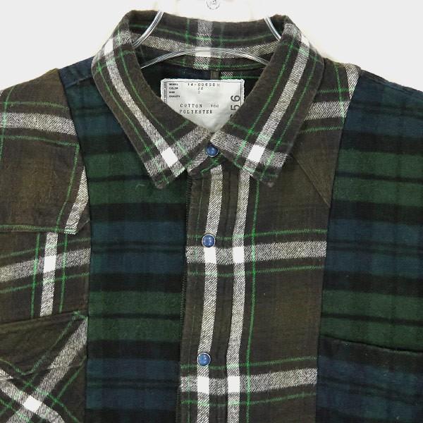 【美品】sacai サカイ　長袖シャツ　チェック柄　切替　リネン　ブルー系　M 美品】sacai サカイ 長袖シャツ チェック柄 切替 リネン ブルー
