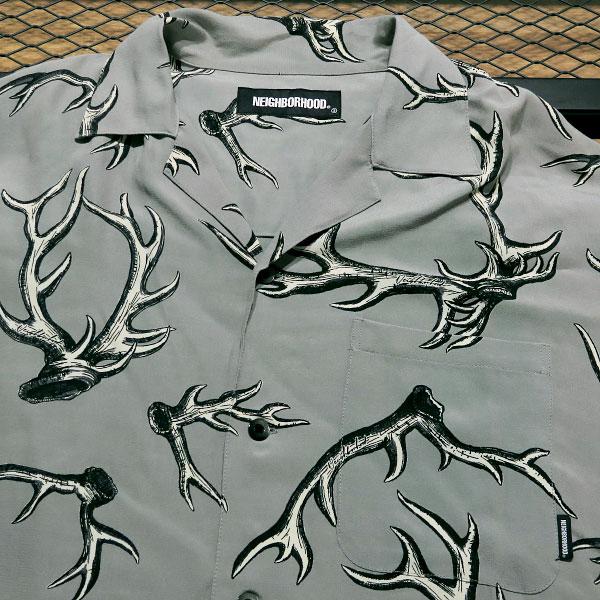 neighborhood ネイバーフッド アロハシャツ　ホーン柄　鹿角　レーヨン neighborhood ネイバーフッド 鹿柄アロハシャツ｜Yahoo!フリマ