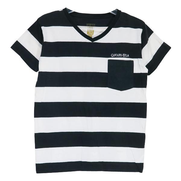 試着のみ CAPTAINS HELM ポケットTシャツ ブラック CAPTAINS HELM キャプテンズヘルム V-NECK BORDER POCKET TEE Vネック