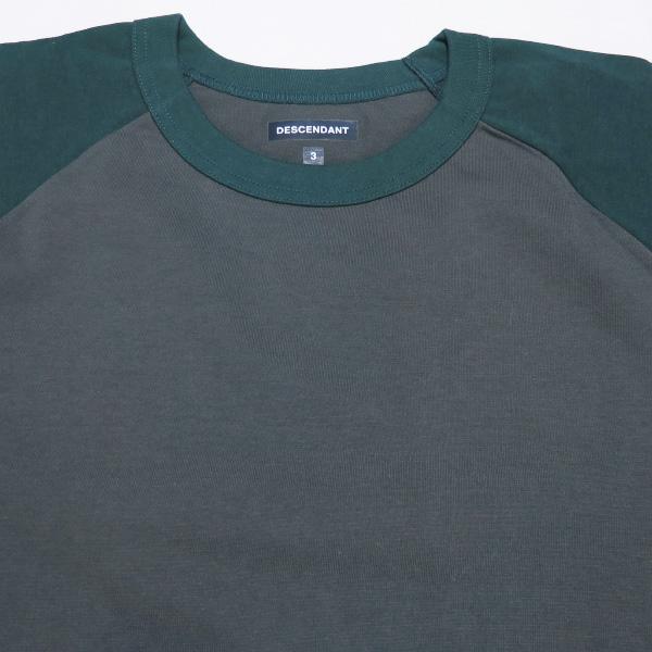 DESCENDANT ラグランカットソー TWO BIT グリーン×グレー DESCENDANT ディセンダント 21SS TWO BIT B.B. SS 211ATDS-CSM15 ツー