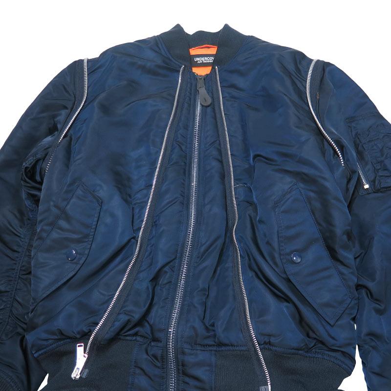 UNDERCOVER アンダーカバー x ALPHA INDUSTRIES アルファ インダストリーズ 縮絨フードベストレイヤードカスタムMA-1コート UC2A4315 アウター ジャケット 紺の画像
