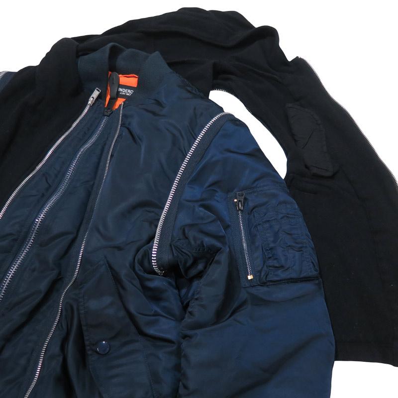 UNDERCOVER アンダーカバー x ALPHA INDUSTRIES アルファ インダストリーズ 縮絨フードベストレイヤードカスタムMA-1コート UC2A4315 アウター ジャケット 紺の画像