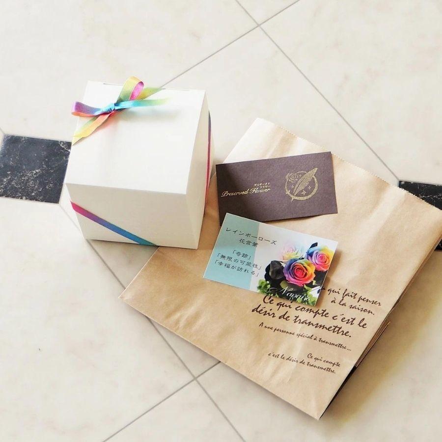 名入れ 刻印 プリザーブドフラワー レインボーローズ クリアボックス