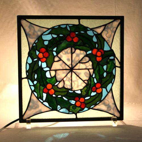 ステンドグラス コパー方式パネル・クリスマスリース : ステンド