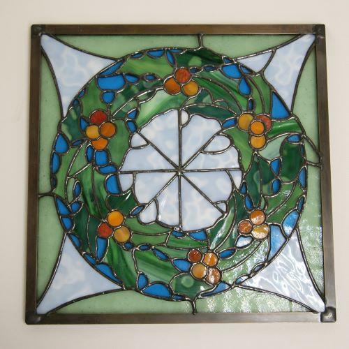 ステンドグラス コパー方式パネル・クリスマスリース : ステンド