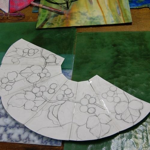 ステンドグラス 6面体吊り下げランプ・野ぶどう : ステンド