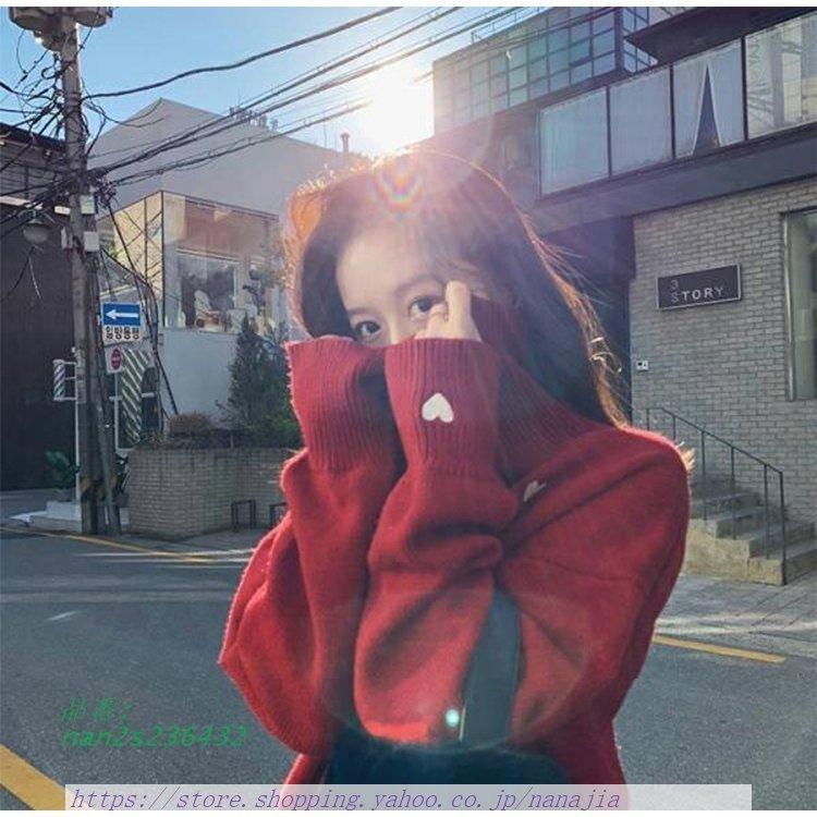 有名人芸能人 きれいめ オシャレ カップルセーター ペアセーター レディース セーター 春秋 大きいサイズ ハイネックセーター 長袖 カジュアル 3色 ハート柄 トップス その他のコスプレ衣装 カラー レッド Www We Job Com